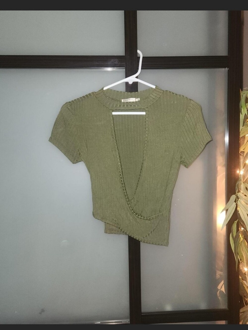 Heart Hips Olive Ribbed Short Sleeve Wrap Crop Top